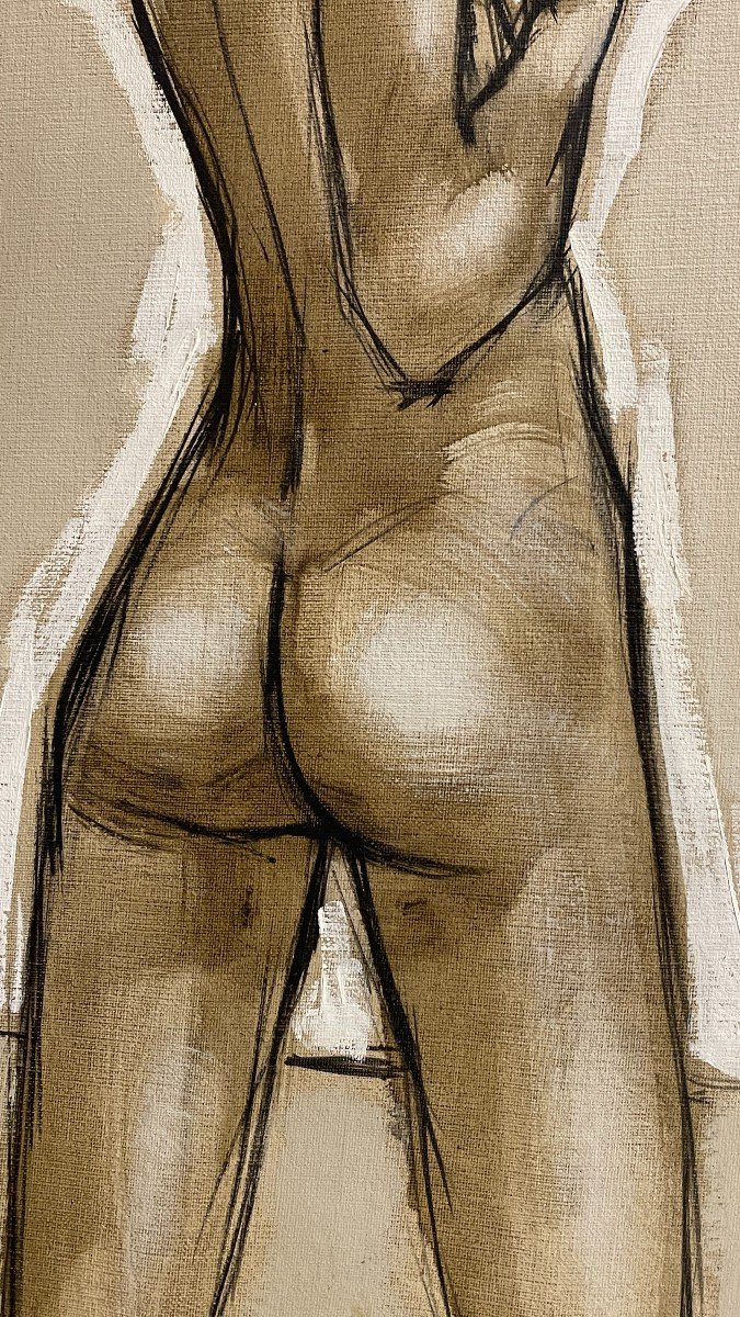 Francis Verlinden, Painting "naked Woman From Behind", Oil On Canvas Dated 1974-photo-1